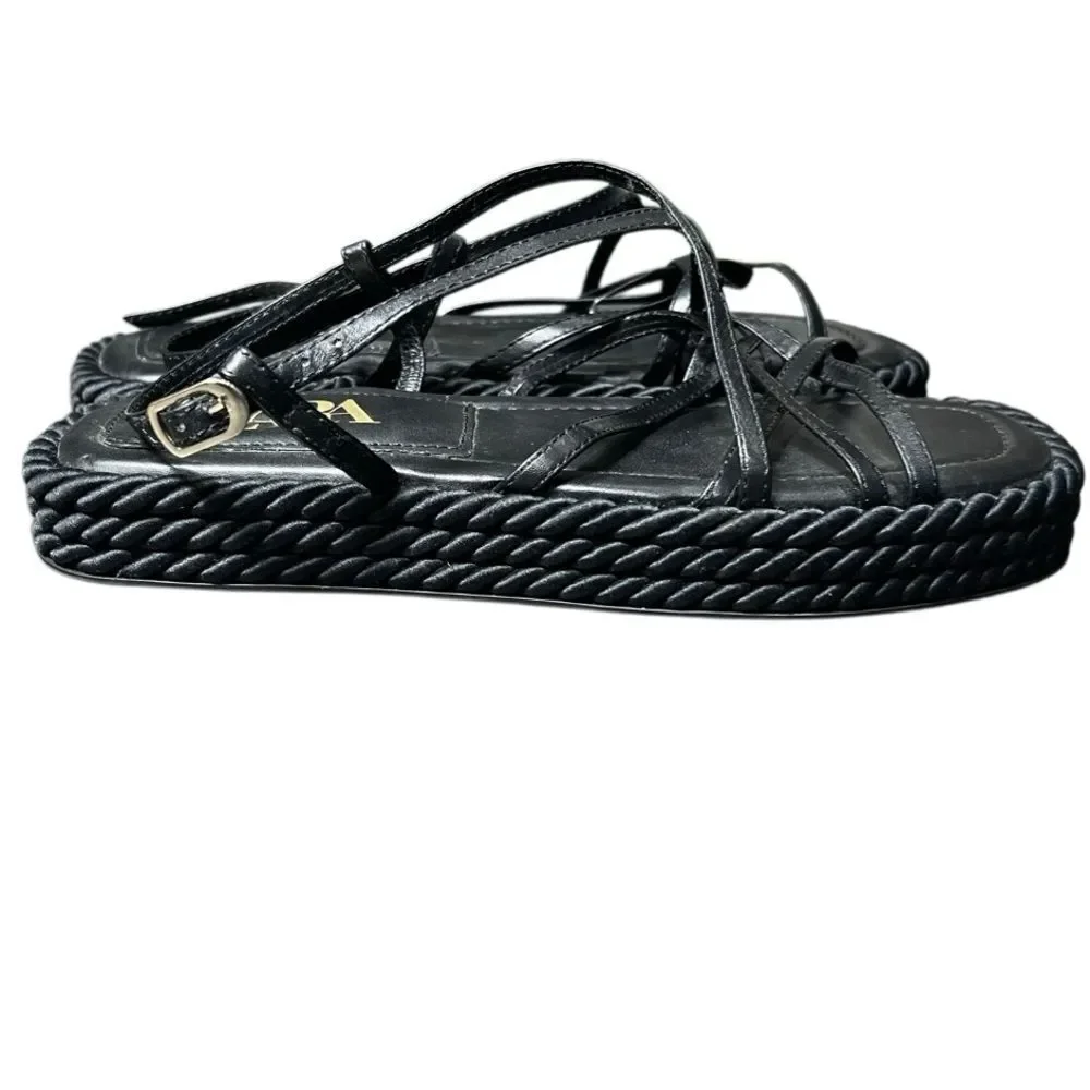 Zara black leather rope platform sandals Size 40 - Picture 4 of 13
